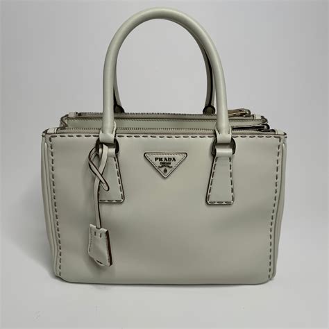 PRADA City Calf Hand Stitched Small Galleria Double Zip Tote 